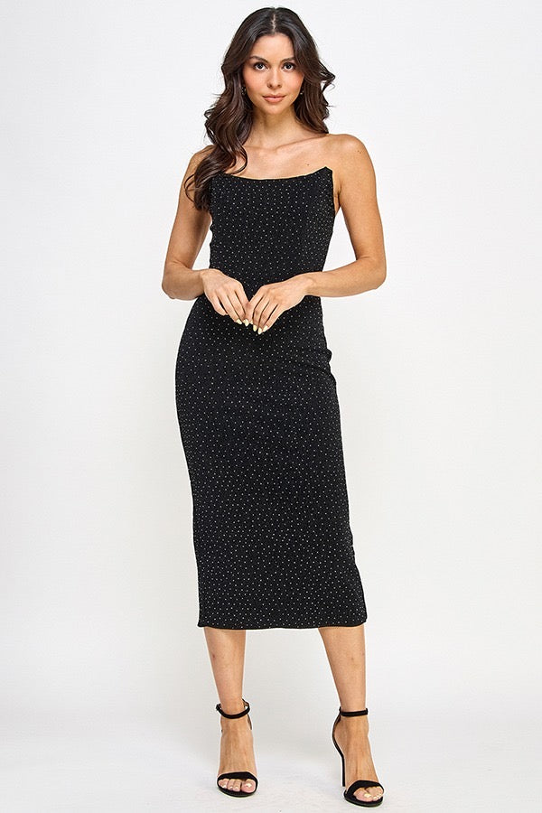 Strapless Studded Midi Solid Dress