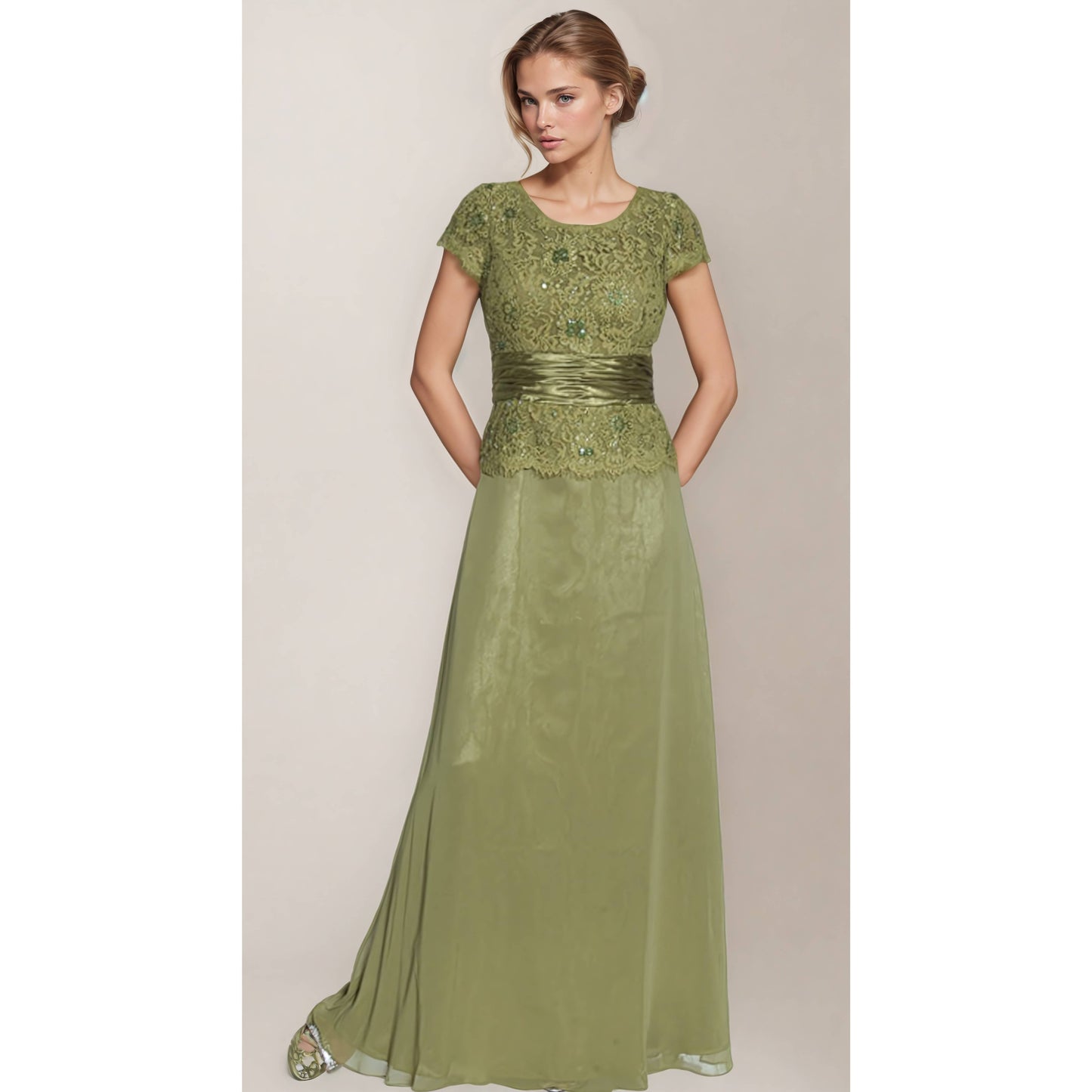 Lace with Beaded Bodice Formal Missy Dress