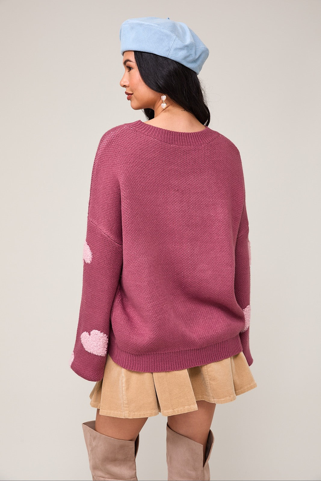 LONG SLEEVE DROP SHOULDER 3D HEART SWEATER