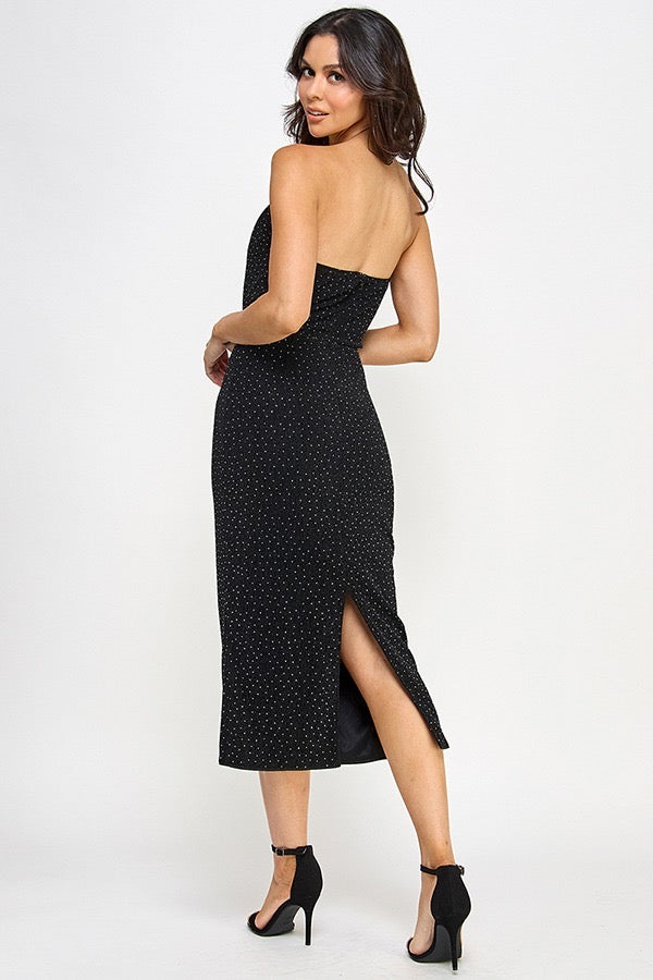 Strapless Studded Midi Solid Dress