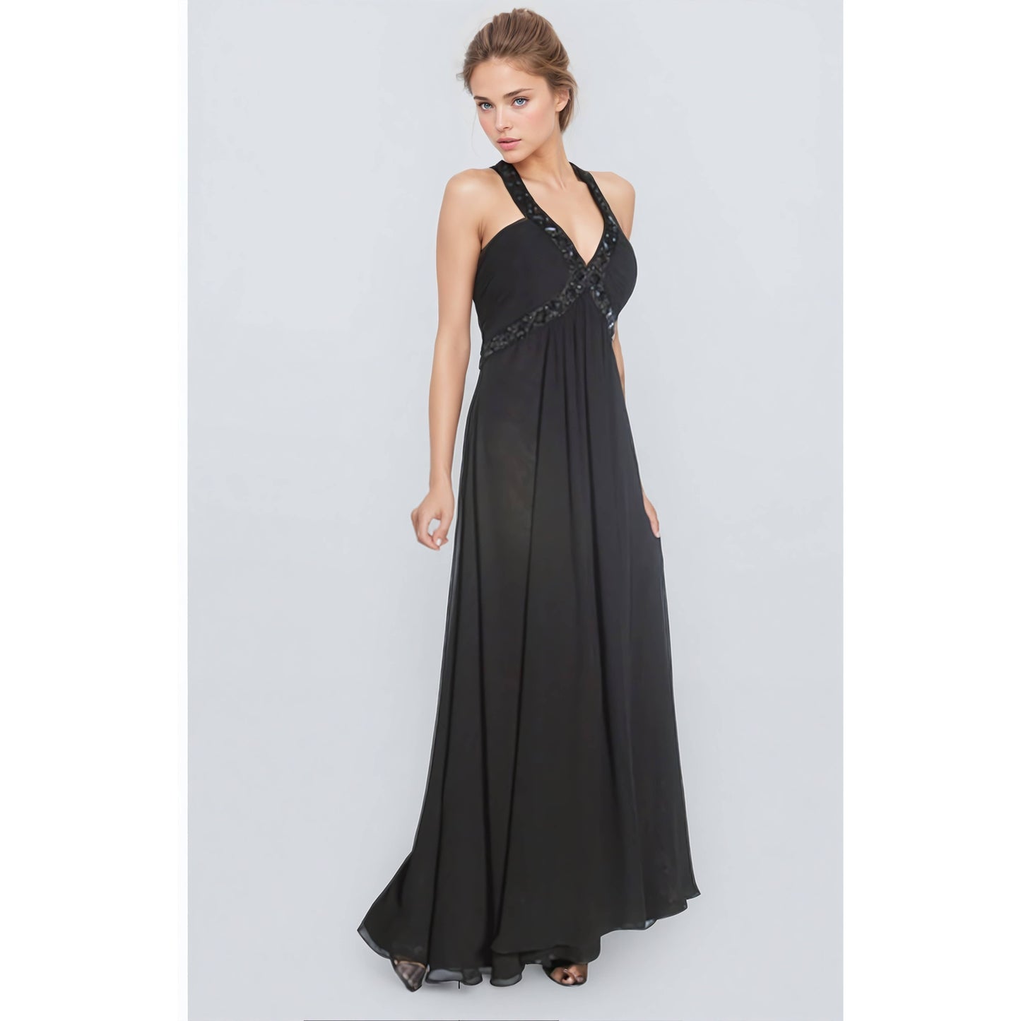 HALTER NECK WITH BEADED FORMAL DRESS