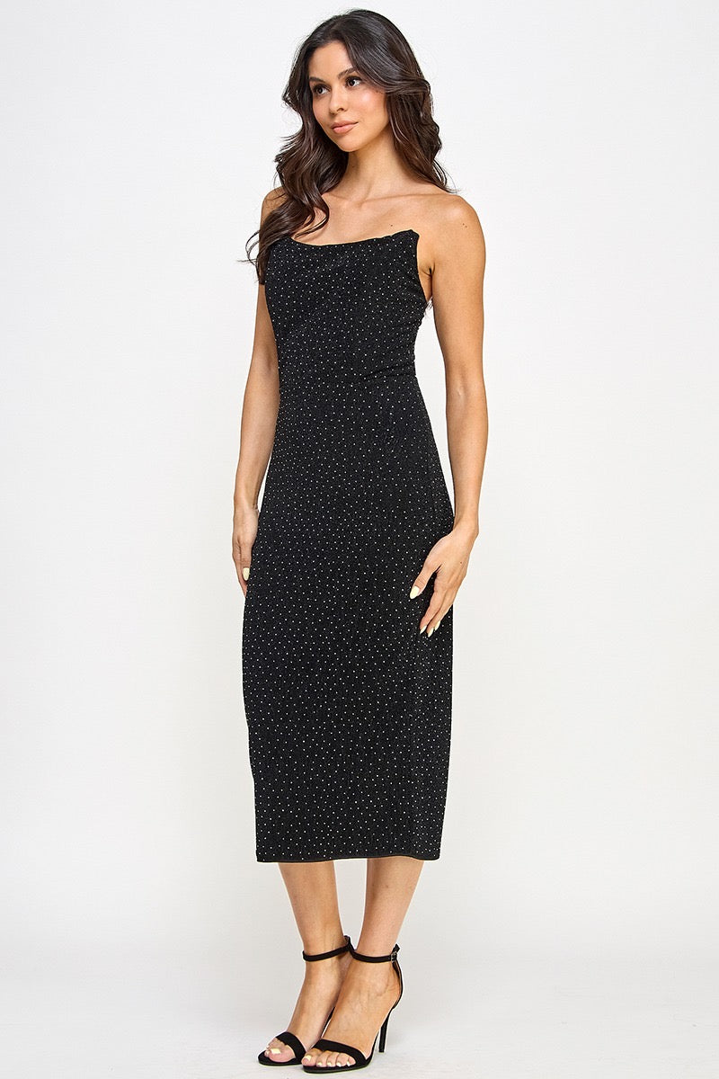 Strapless Studded Midi Solid Dress