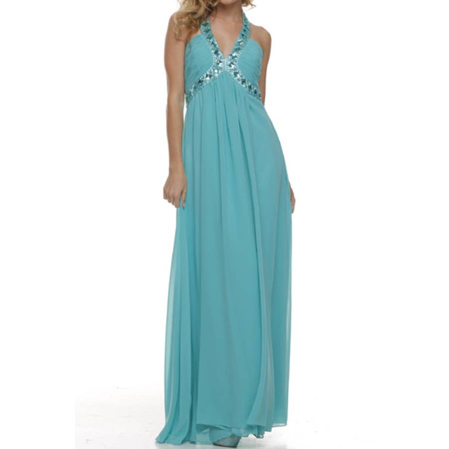 HALTER NECK WITH BEADED FORMAL DRESS