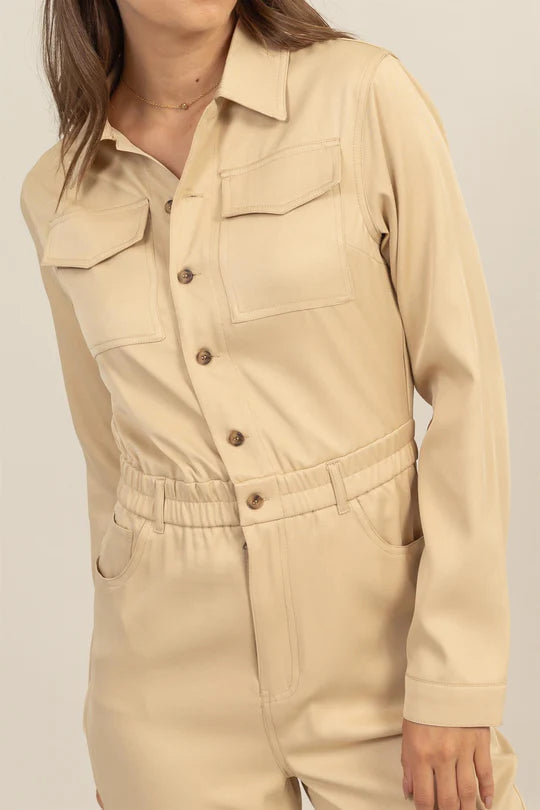 BUTTON-UP UTILITY JUMPSUIT