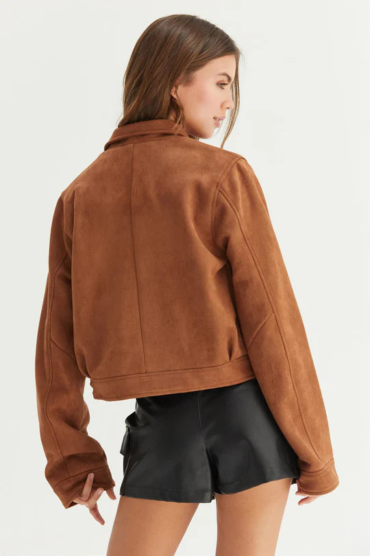 Cropped Faux Suede Zip-Up Jacket