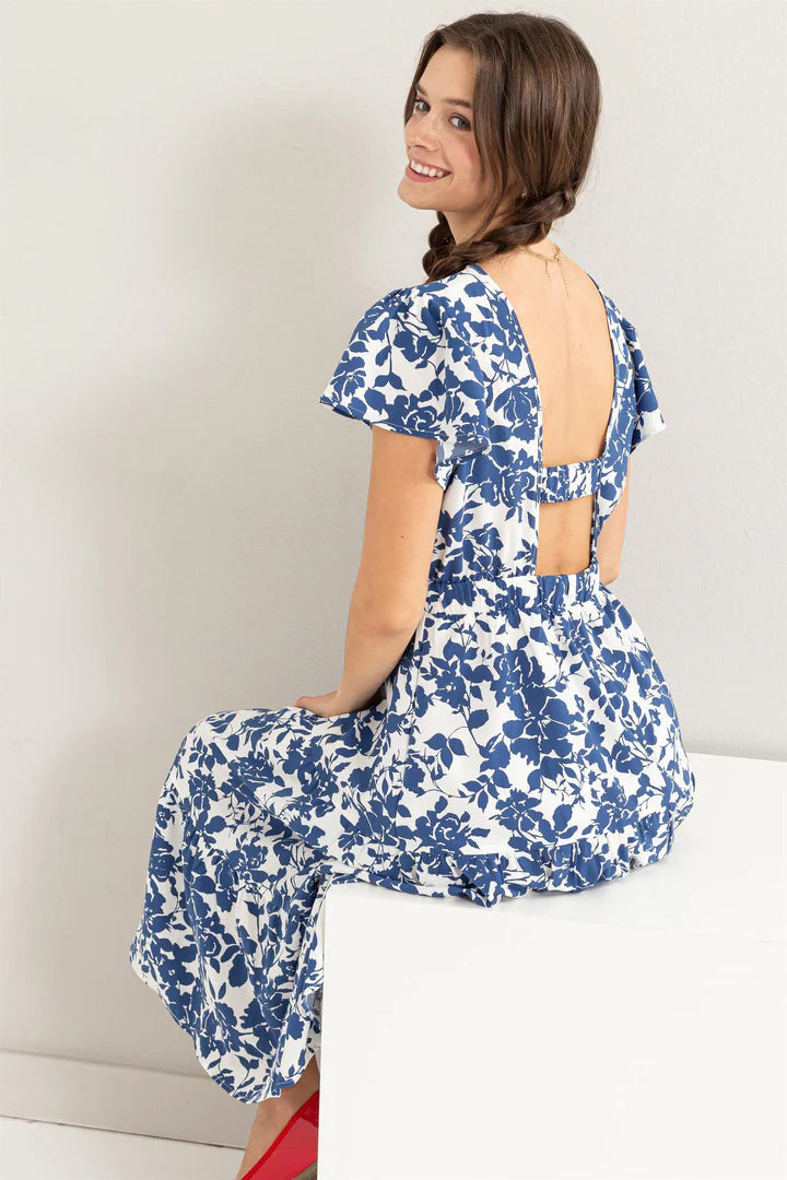 FLORAL PRINT CUTOUT MIDI DRESS