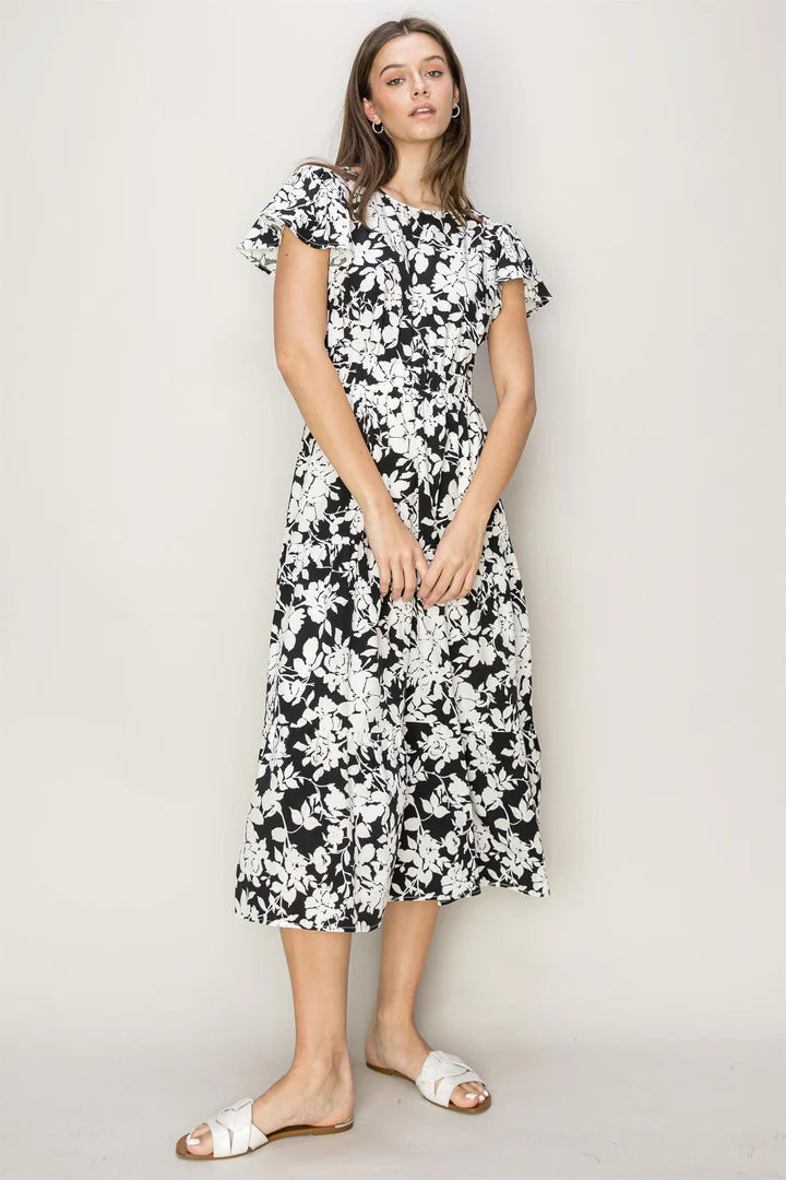 FLORAL PRINT CUTOUT MIDI DRESS