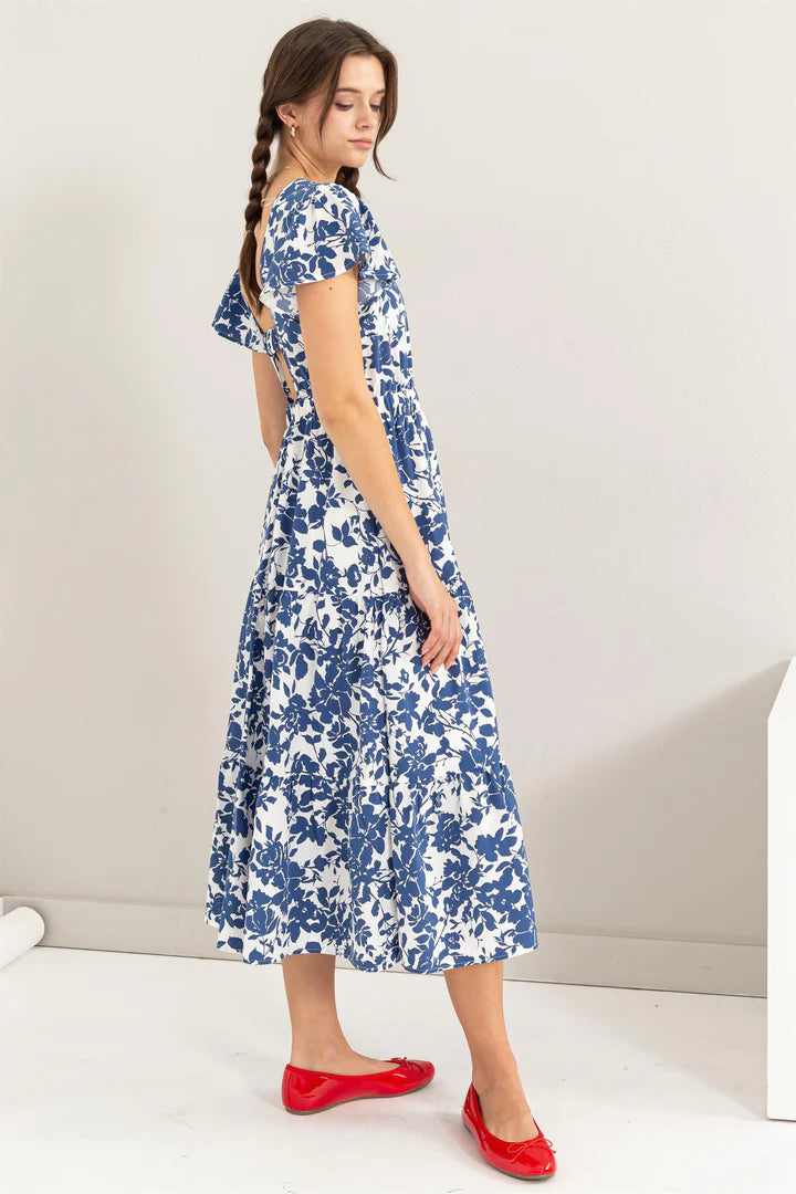 FLORAL PRINT CUTOUT MIDI DRESS