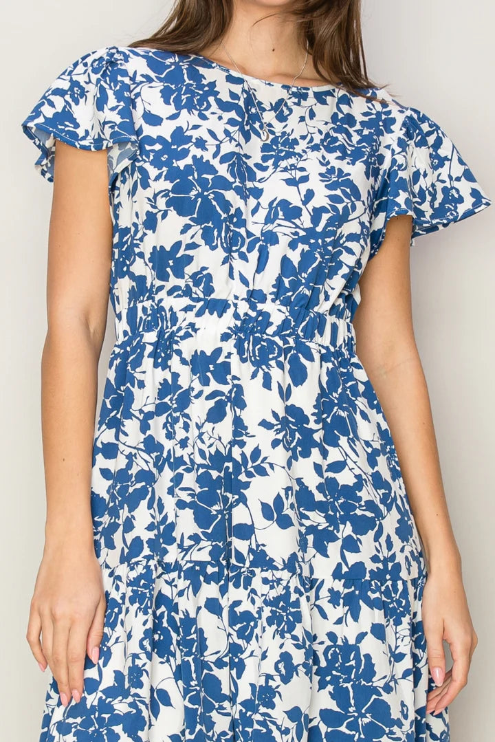 FLORAL PRINT CUTOUT MIDI DRESS