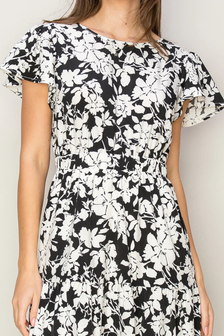 FLORAL PRINT CUTOUT MIDI DRESS