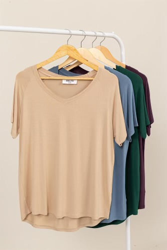 Waffle Top SHORT SLEEVE SLIT HIGH-LOW T-SHIRT