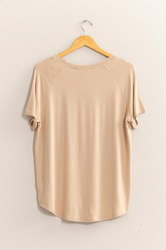 Waffle Top SHORT SLEEVE SLIT HIGH-LOW T-SHIRT