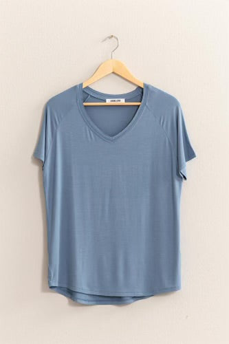 Waffle Top SHORT SLEEVE SLIT HIGH-LOW T-SHIRT