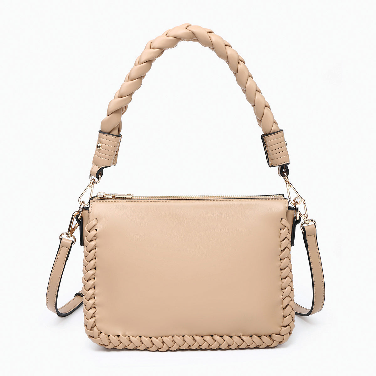Judith Whipstitch Trim Shoulder Bag w/ Braided Handle