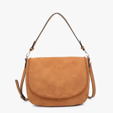 Jess Faux Suede Satchel w/ Whipstitch Flap over