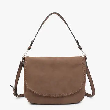 Jess Faux Suede Satchel w/ Whipstitch Flap over
