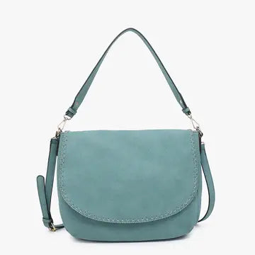 Jess Faux Suede Satchel w/ Whipstitch Flap over