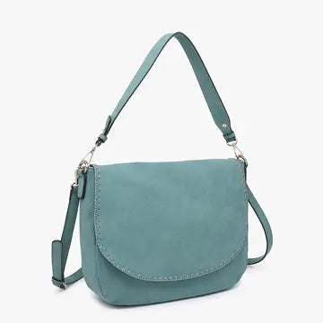 Jess Faux Suede Satchel w/ Whipstitch Flap over