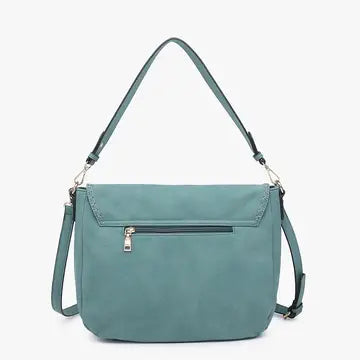 Jess Faux Suede Satchel w/ Whipstitch Flap over