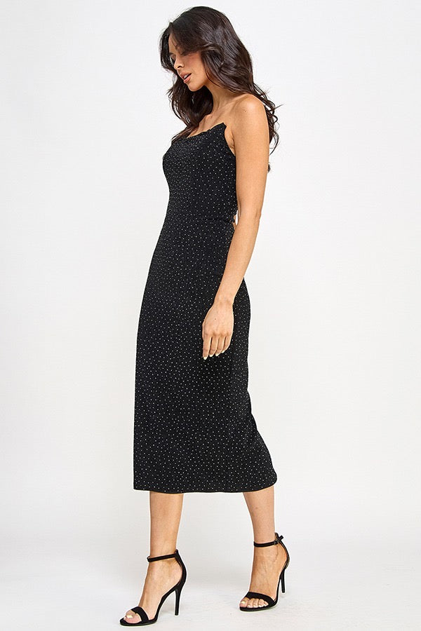Strapless Studded Midi Solid Dress