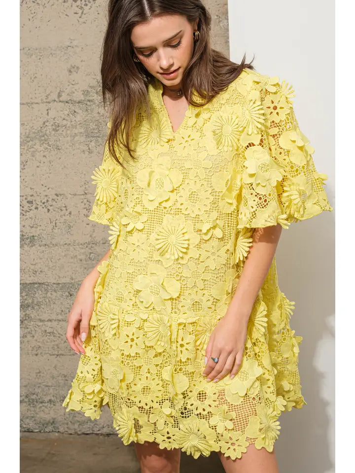 3D Crochet Lace Peplum Mini Dress