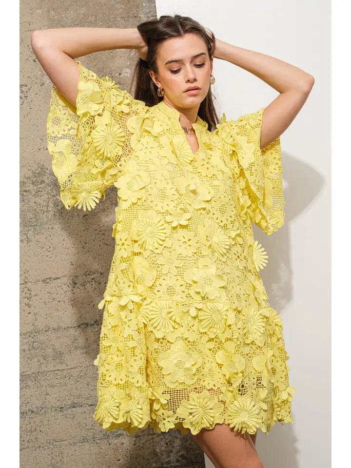 3D Crochet Lace Peplum Mini Dress