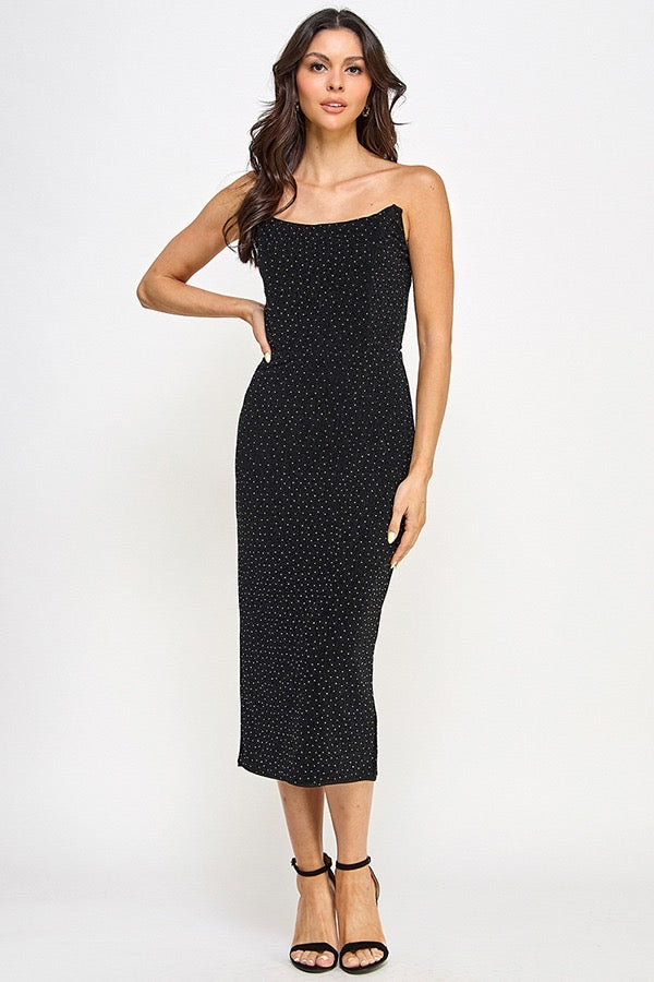 Strapless Studded Midi Solid Dress