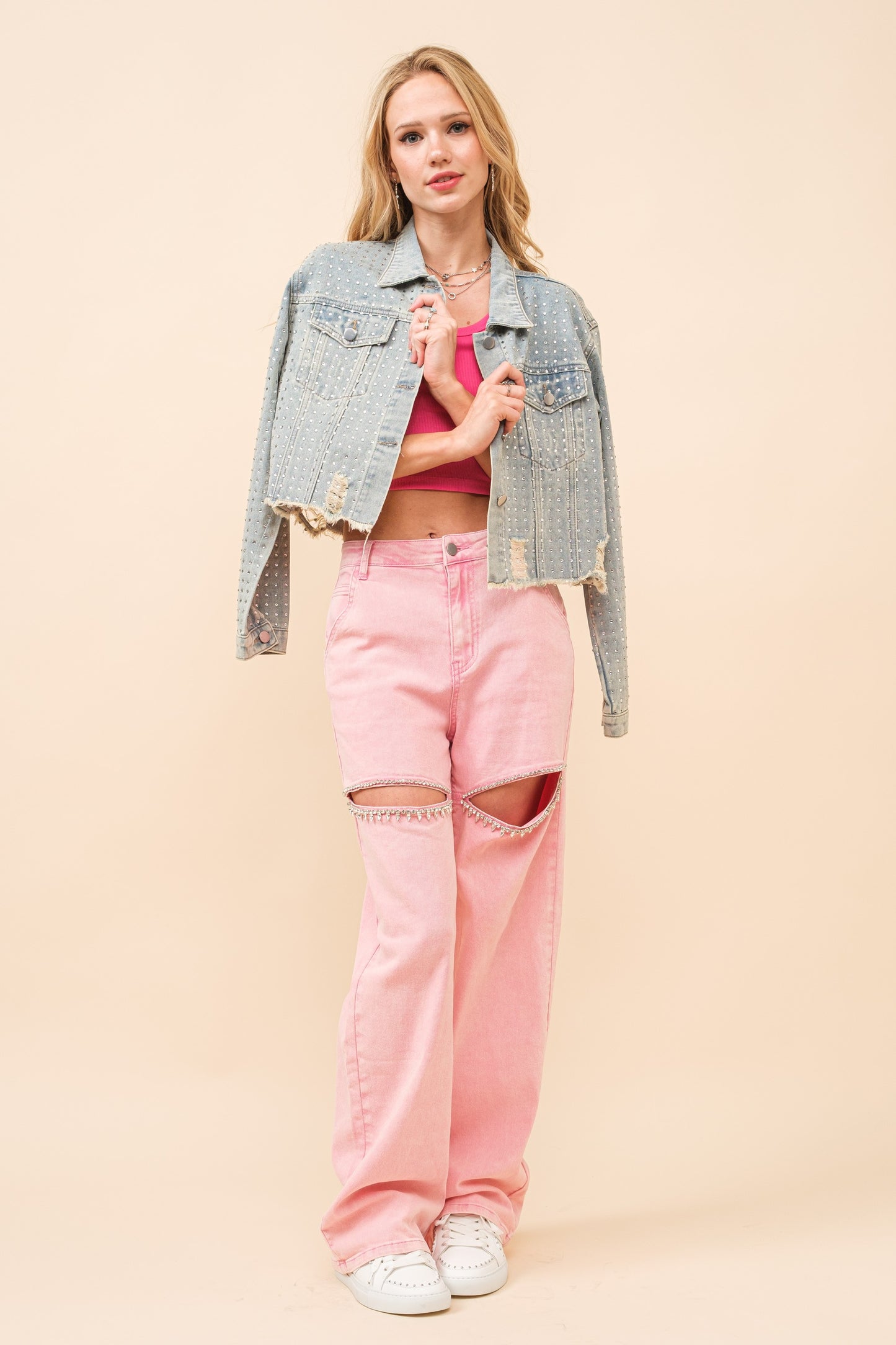 Garment Washed Frayed Denim Jacket