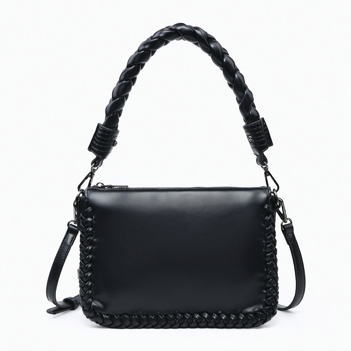 Judith Whipstitch Trim Shoulder Bag w/ Braided Handle